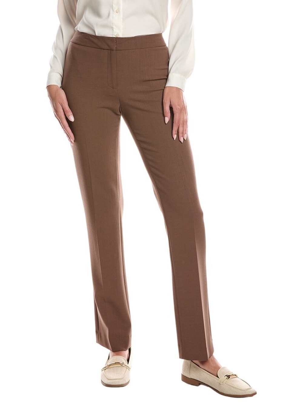 LAFAYETTE 148 NY Barrow Brown Stretch Wool Straight Leg Dress Pants Trousers 12